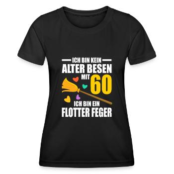 Alter Besen Junger Feger 60 Jahre 60. Geburtstag - Frauen Funktions-T-Shirt - Schwarz - Vorne - AI Model Female 172 light (172cm)