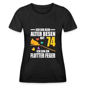 Alter Besen Junger Feger 74 Jahre 74. Geburtstag - Frauen Funktions-T-Shirt - Schwarz - Vorne - AI Model Female 172 light (172cm)