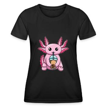 Axolotl drinks bubble tea - Women's Functional T-Shirt - black - Front - AI Model Female 172 light (172cm)