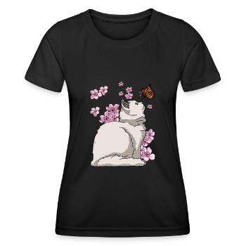 Japanese Cherry Blossom Katze - Frauen Funktions-T-Shirt - Schwarz - Vorne - AI Model Female 172 light (172cm)