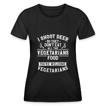 Chasseur de cerfs buck - T-shirt sport Femme - noir - Devant - AI Model Female 172 light (172cm)