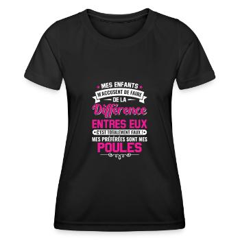 humour fête des mères maman propriétaire poules - T-shirt sport Femme - noir - Devant - AI Model Female 172 light (172cm)