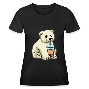 Polar bear drinks bubble tea - Women's Functional T-Shirt - black - Front - AI Model Female 172 light (172cm)