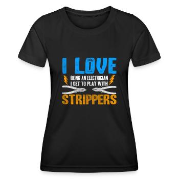 J’aime les strip-teaseuses drôles d’électricien - T-shirt sport Femme - noir - Devant - AI Model Female 172 light (172cm)