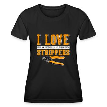 J’aime les strip-teaseuses drôles d’électricien - T-shirt sport Femme - noir - Devant - AI Model Female 172 light (172cm)