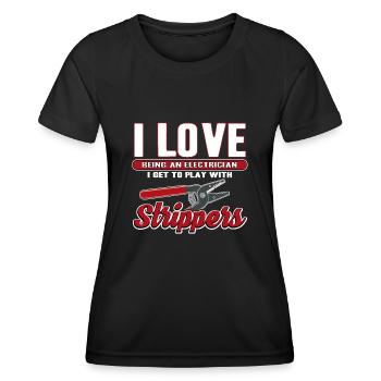 J’aime les strip-teaseuses drôles d’électricien - T-shirt sport Femme - noir - Devant - AI Model Female 172 light (172cm)