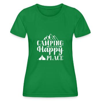 Camping Happy Place Wandershirt - Frauen Funktions-T-Shirt - Kelly Green - Vorne - AI Model Female 172 dark (172cm)