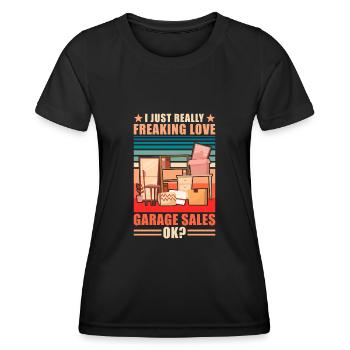 Slogan de vente de garage - T-shirt sport Femme - noir - Devant - AI Model Female 172 light (172cm)