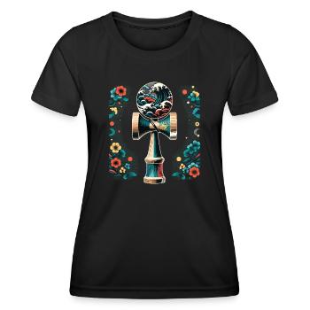 Japanese Kendama Floral Great Wave - Women's Functional T-Shirt - black - Front - AI Model Female 172 light (172cm)