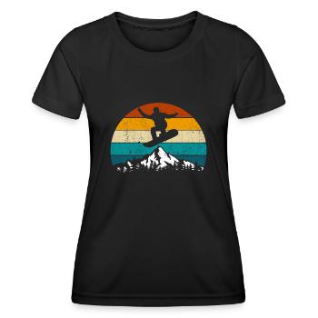 Snowboard, Halfpipe, Sports d’hiver, Coucher de soleil rétro - T-shirt sport Femme - noir - Devant - AI Model Female 172 light (172cm)