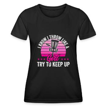 Discgolf Disc Golf Frisbee - Frauen Funktions-T-Shirt - Schwarz - Vorne - AI Model Female 172 light (172cm)