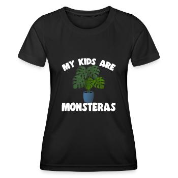 Monstera Deliciosa Albo Plante d’intérieur botanique - T-shirt sport Femme - noir - Devant - AI Model Female 172 light (172cm)