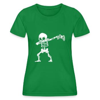 Halloween Dabbing Skeleton Gamer - Frauen Funktions-T-Shirt - Kelly Green - Vorne - AI Model Female 172 dark (172cm)