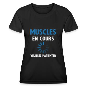 Muscle Building: Ongoing Please Wait - Women's Functional T-Shirt - black - Front - AI Model Female 172 light (172cm)
