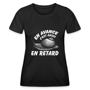 En avance c'est aussi en retard Escargot de vigne - T-shirt sport Femme - noir - Devant - AI Model Female 172 light (172cm)