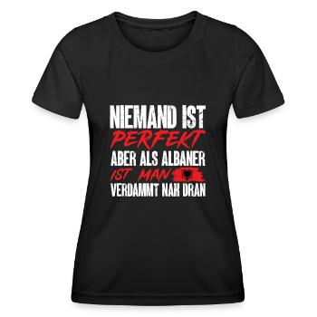 Albanische Flagge Albanischer Adler Shqiponja - Frauen Funktions-T-Shirt - Schwarz - Vorne - AI Model Female 172 light (172cm)