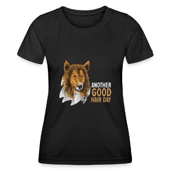 Langhaarcollie Rough Collie Hund - Frauen Funktions-T-Shirt - Schwarz - Vorne - AI Model Female 172 light (172cm)