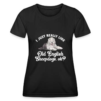 Old English Sheepdog Sheepie Bobtail - Frauen Funktions-T-Shirt - Schwarz - Vorne - AI Model Female 172 light (172cm)