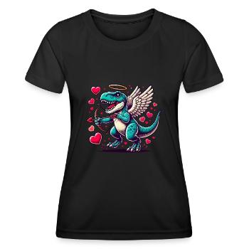 T-Rex mit Pfeil und Bogen Dinosaurier Valentinstag - Frauen Funktions-T-Shirt - Schwarz - Vorne - AI Model Female 172 light (172cm)