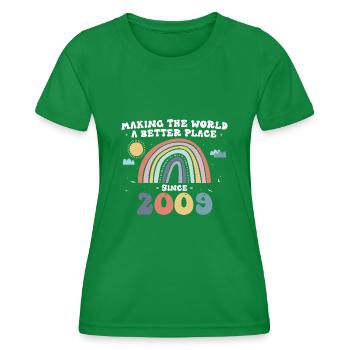 Making The World a Better Place Since 2009, 14th - Women's Functional T-Shirt - kelly green - Front - AI Model Female 172 dark (172cm)