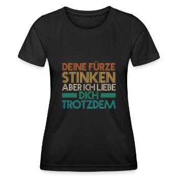 Deine Fürze stinken aber Ich liebe Dich - Frauen Funktions-T-Shirt - Schwarz - Vorne - AI Model Female 172 light (172cm)