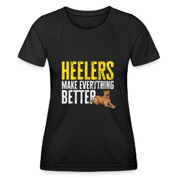 Bouvier australien Red Blue Heeler - T-shirt sport Femme - noir - Devant - AI Model Female 172 light (172cm)