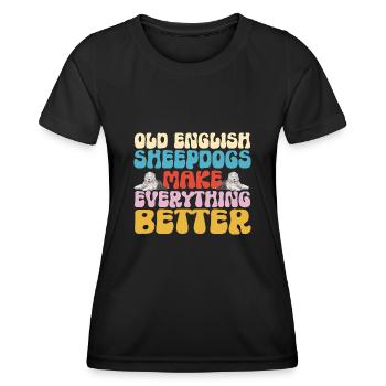 Old English Sheepdog Sheepie Bobtail - Frauen Funktions-T-Shirt - Schwarz - Vorne - AI Model Female 172 light (172cm)