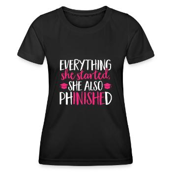 PhD Graduate Doktorgrad Ph.D. Promotion - Frauen Funktions-T-Shirt - Schwarz - Vorne - AI Model Female 172 light (172cm)