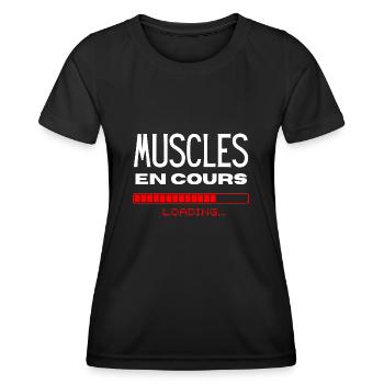 Humour musculation, muscu drôle muscles en cours - T-shirt sport Femme - noir - Devant - AI Model Female 172 light (172cm)