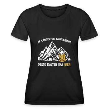 Je länger die Wanderung desto kälter das Bier - Frauen Funktions-T-Shirt - Schwarz - Vorne - AI Model Female 172 light (172cm)