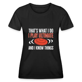 Disque de lancer de frisbee ultime - T-shirt sport Femme - noir - Devant - AI Model Female 172 light (172cm)