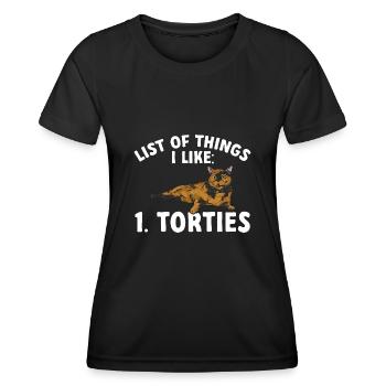 Schildpatt Katze Tortoiseshell Cat Tortie - Frauen Funktions-T-Shirt - Schwarz - Vorne - AI Model Female 172 light (172cm)