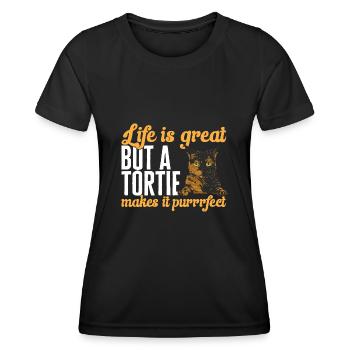 Schildpatt Katze Tortoiseshell Cat Tortie - Frauen Funktions-T-Shirt - Schwarz - Vorne - AI Model Female 172 light (172cm)