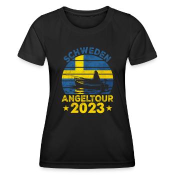 Schweden Angeltour 2023 Angeltrip Angelurlaub - Frauen Funktions-T-Shirt - Schwarz - Vorne - AI Model Female 172 light (172cm)