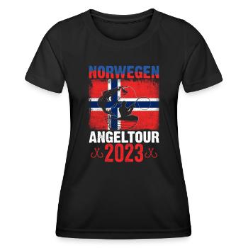 Norwegen Angelurlaub Angeltour 2023 - Frauen Funktions-T-Shirt - Schwarz - Vorne - AI Model Female 172 light (172cm)