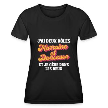 marraine danseuse je gère rétro 80s humour - T-shirt sport Femme - noir - Devant - AI Model Female 172 light (172cm)