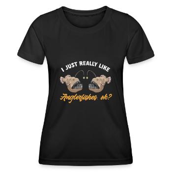Poisson-grenouille Pêcheur en haute mer Pêcheur à la ligne - T-shirt sport Femme - noir - Devant - AI Model Female 172 light (172cm)