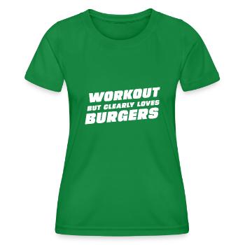 Workout, aber offensichtlich liebt er Burger - Frauen Funktions-T-Shirt - Kelly Green - Vorne - AI Model Female 172 dark (172cm)