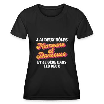 mamoune danseuse je gère rétro 80s humour - T-shirt sport Femme - noir - Devant - AI Model Female 172 light (172cm)