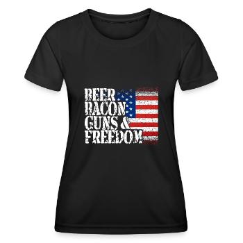 4. Juli: Bier, Speck, Pistole und Freiheit - Frauen Funktions-T-Shirt - Schwarz - Vorne - AI Model Female 172 light (172cm)