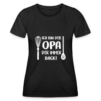 Der Opa der immer backt mit Schneebesen Kochlöffel - Frauen Funktions-T-Shirt - Schwarz - Vorne - AI Model Female 172 light (172cm)