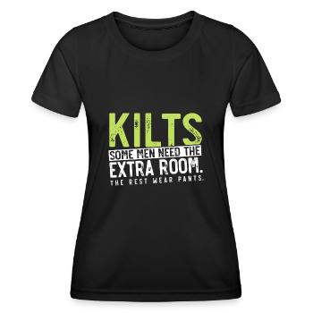 Jupe Tartan Kilt Ecossais - T-shirt sport Femme - noir - Devant - AI Model Female 172 light (172cm)
