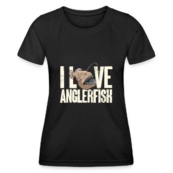 Poisson-grenouille Pêcheur en haute mer Pêcheur à la ligne - T-shirt sport Femme - noir - Devant - AI Model Female 172 light (172cm)