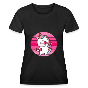 Muskel Einhorn Sonnenuntergang - Frauen Funktions-T-Shirt - Schwarz - Vorne - AI Model Female 172 light (172cm)