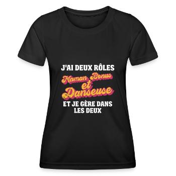 maman bonus danseuse je gère rétro 80s humour - T-shirt sport Femme - noir - Devant - AI Model Female 172 light (172cm)