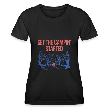 Get the Campin' Started Summer Vacation Tropical - Frauen Funktions-T-Shirt - Schwarz - Vorne - AI Model Female 172 light (172cm)