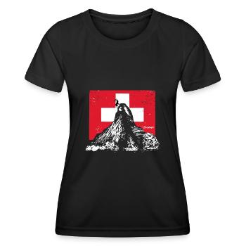 Bergteufel - Schweiz - Berge - Steinbock - Frauen Funktions-T-Shirt - Schwarz - Vorne - AI Model Female 172 light (172cm)