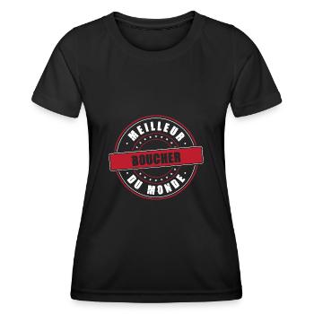 Meilleur boucher profession métier humour viande - T-shirt sport Femme - noir - Devant - AI Model Female 172 light (172cm)