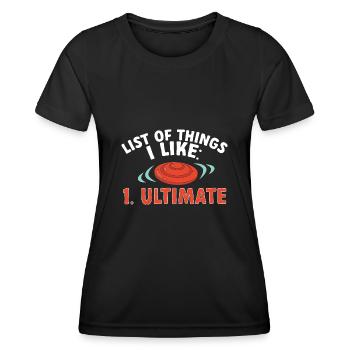 Disque de lancer de frisbee ultime - T-shirt sport Femme - noir - Devant - AI Model Female 172 light (172cm)