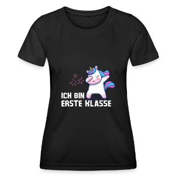 Ich bin erste Klasse Einhorn Einschulung - Frauen Funktions-T-Shirt - Schwarz - Vorne - AI Model Female 172 light (172cm)